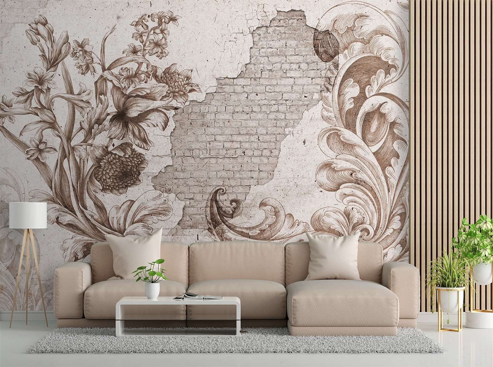 Fototapeta, Florystyczny fresk na starej ścianie 368x254