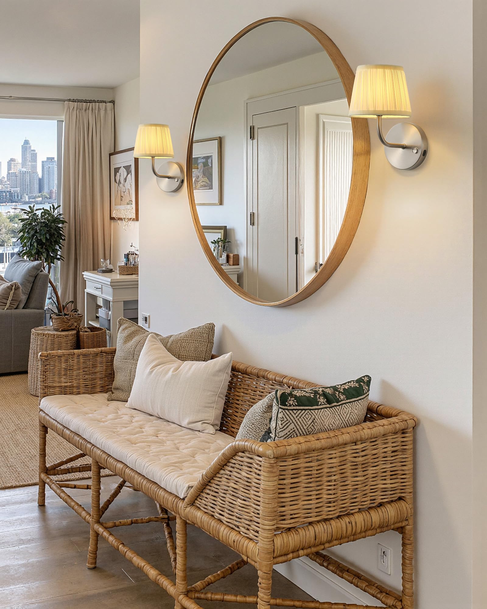 Zestaw 2 kinkietów zasilanych bateriami RGB z pilotem i żarówką, ściemnialne lampy ścienne LED do salonu i jadalni - srebrny - 8