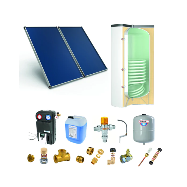Chauffe-eau solaire : 2 capteurs solaires fixation toiture plate + ballon ECS 300L - THERMADOR - PSOLECSE23TP