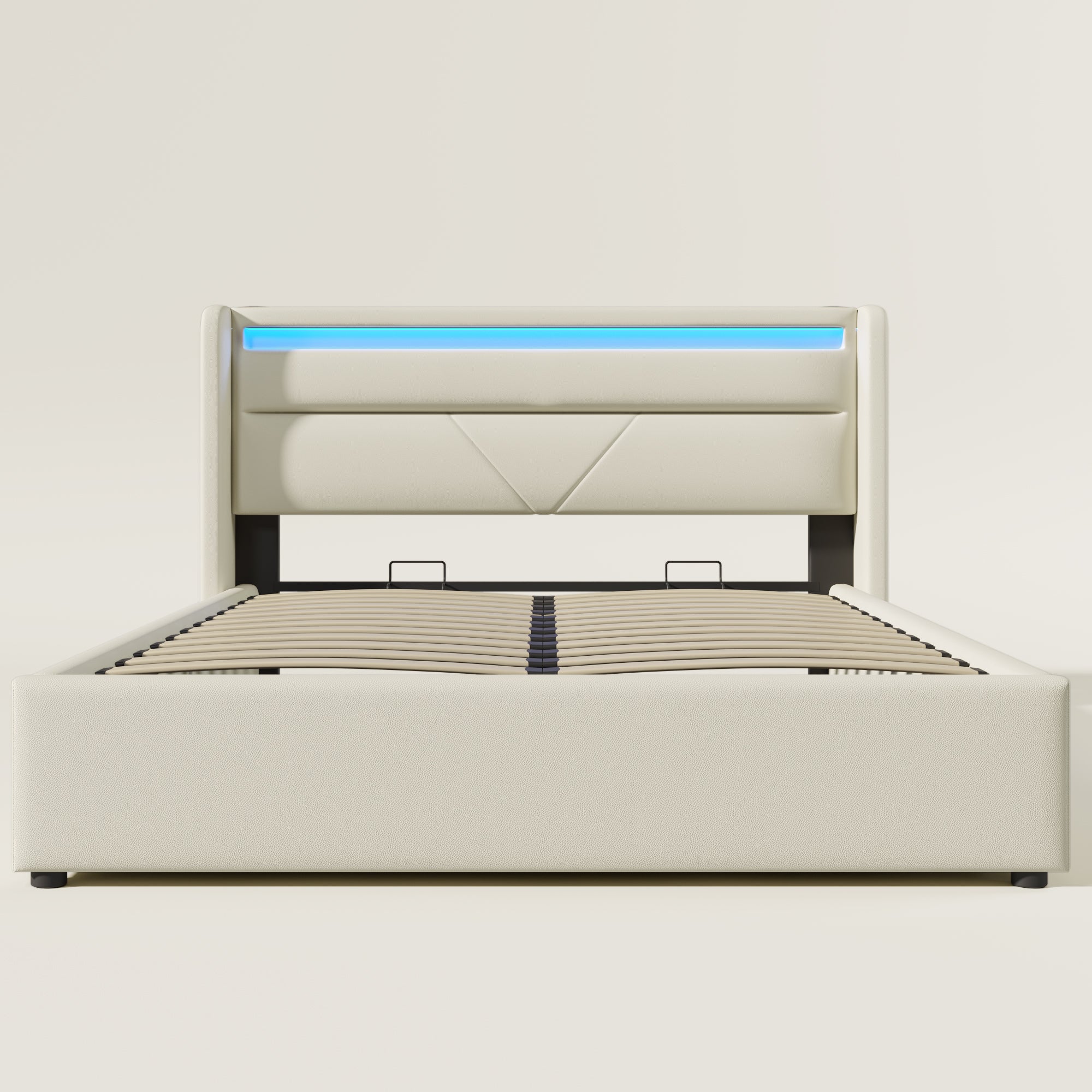Letto contenitore con contenitore - 160 x 200 cm - pelle pu - illuminazione LED - rete a doghe - bianco(senza materasso) - 5