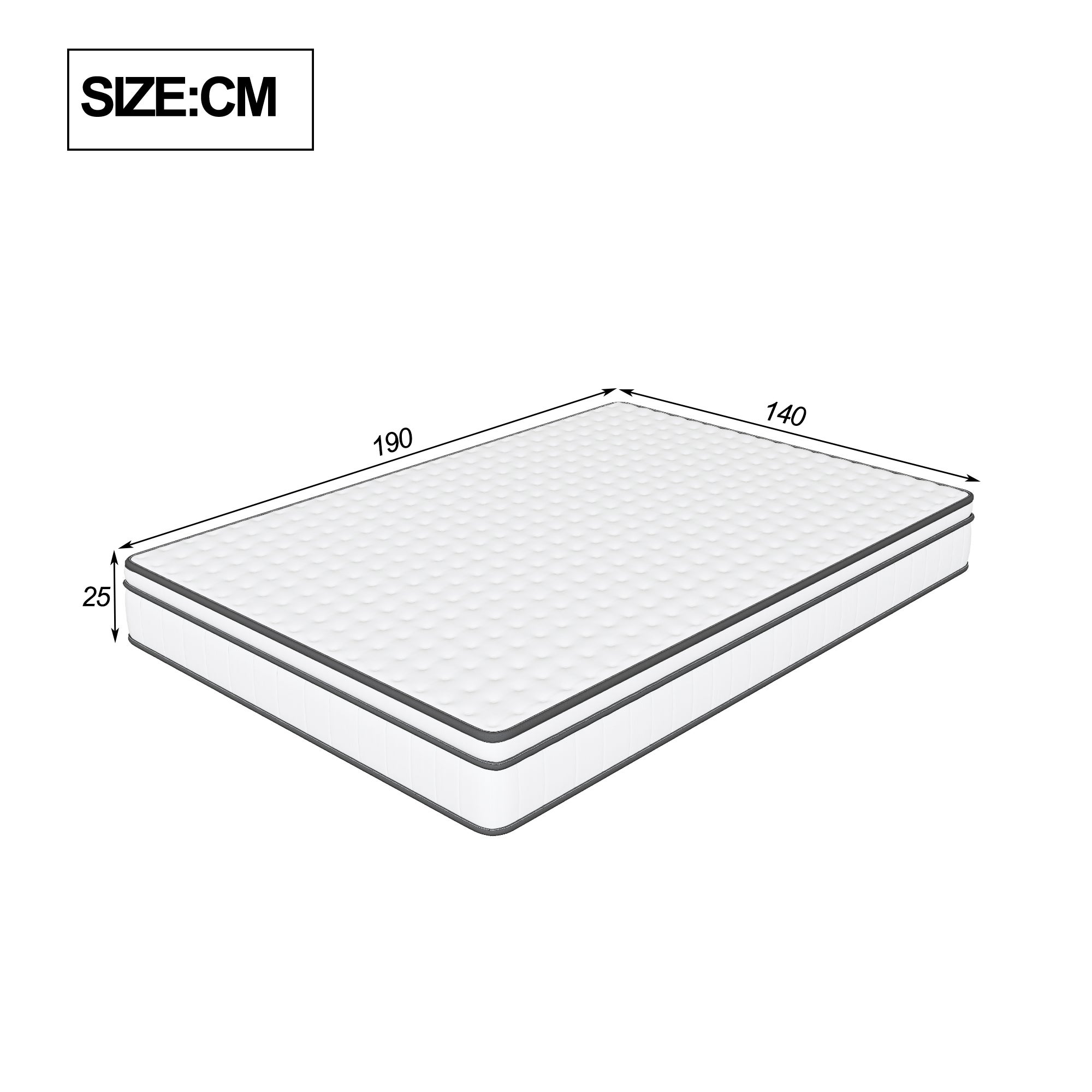 Matelas 140 x 190 cm, hauteur 25 cm, Matelas à ressorts, ressorts ensachés 7 zones, avec tissu doux, dureté H2, maille 3D, respirant - 3