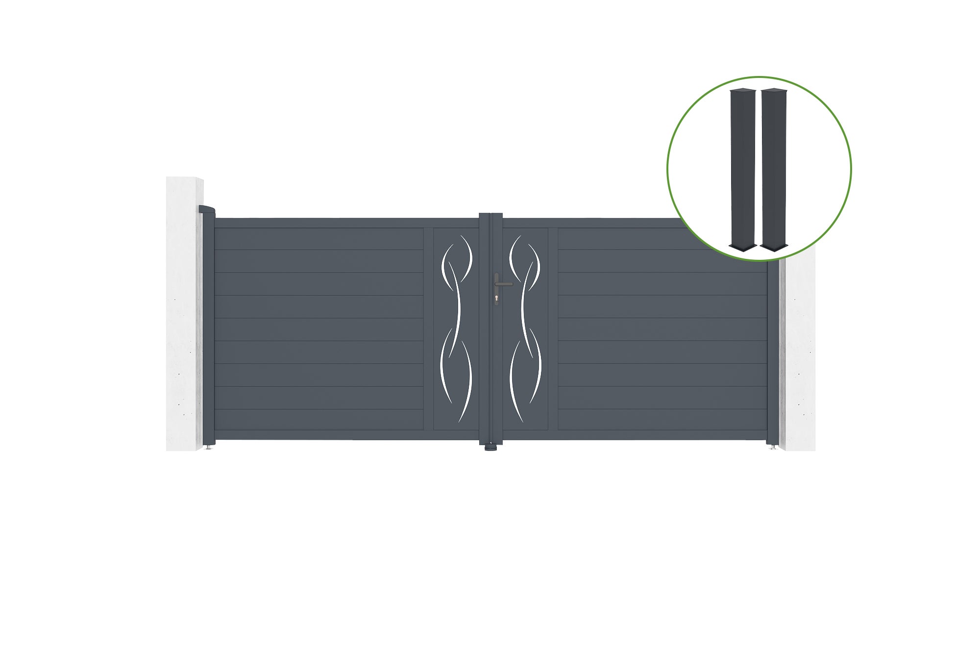 Brama skrzydłowa 4m LIFE wys. 160cm aluminium szare + 2 słupki 20x20cm wys. 190c