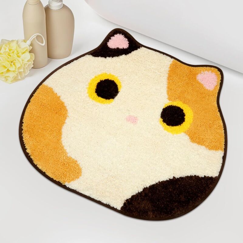 Covoraș de baie Calico Cat, moale, antiderapant, 50x55cm, drăguț, absorbant, pentru decorul casei