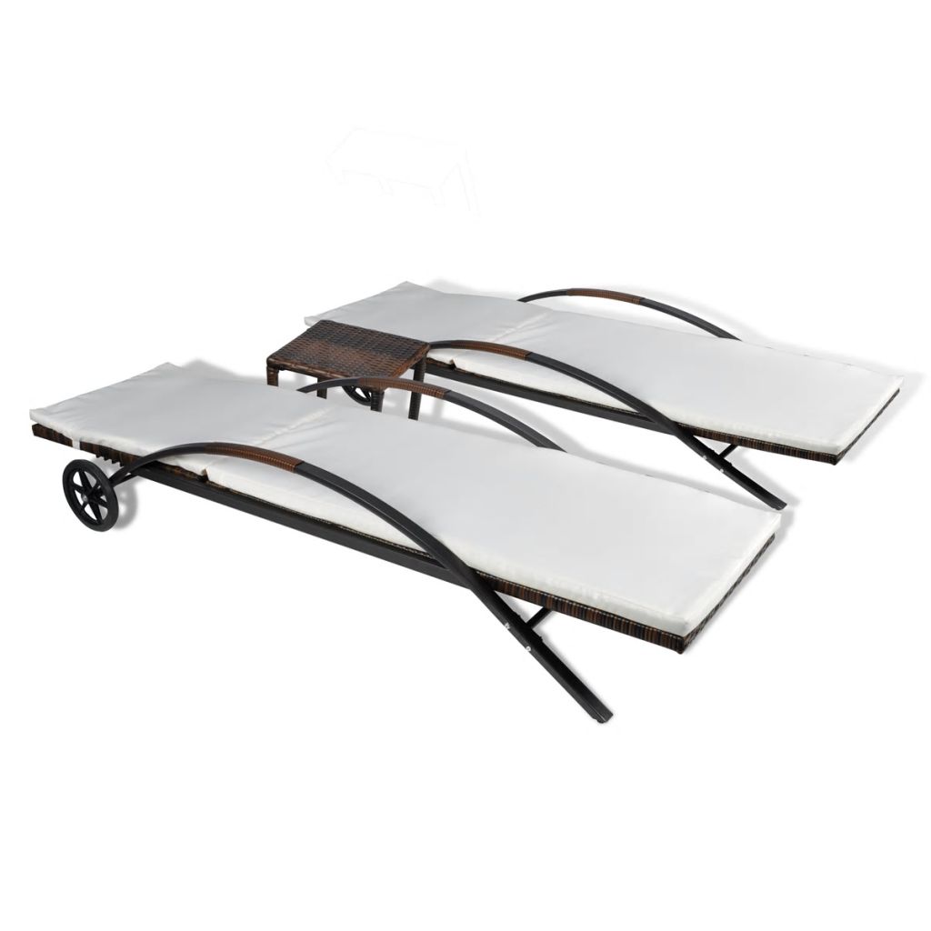 Chaises longues avec table Résine tressée Marron - 5