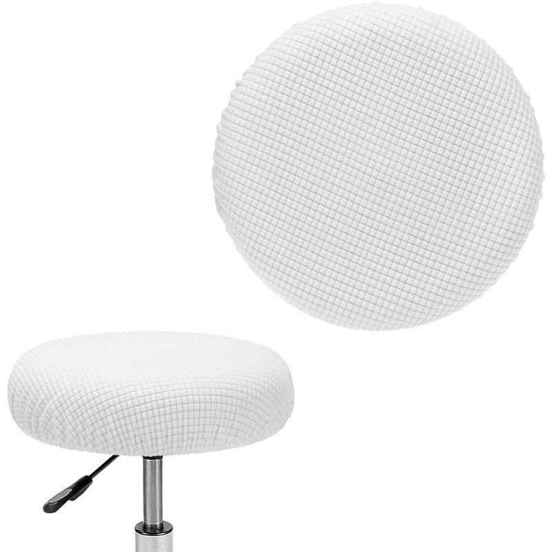 2-częściowy pokrowiec na okrągły stołek (biały), okrągły pokrowiec na stołek barowy, zmywalny, łatwy w pielęgnacji, miękki i trwały, na stołki o średn