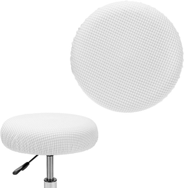 2-częściowy pokrowiec na okrągły stołek (biały), okrągły pokrowiec na stołek barowy, zmywalny, łatwy w pielęgnacji, miękki i trwały, na stołki o średn