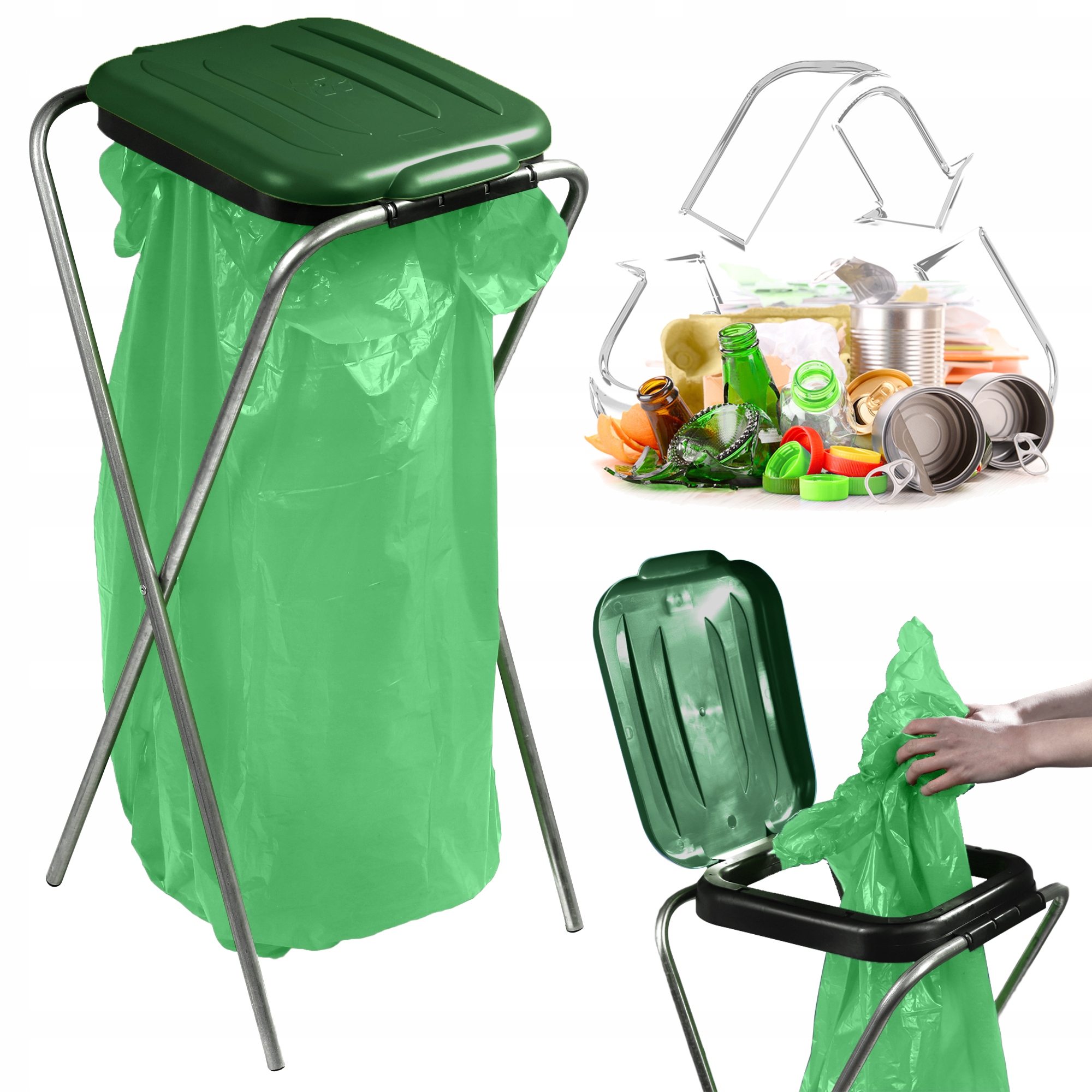 STOJAK KOSZ DO SEGREGACJI ŚMIECI 1 STANOWISKO WOREK 120L KOSZ NA ODPADY