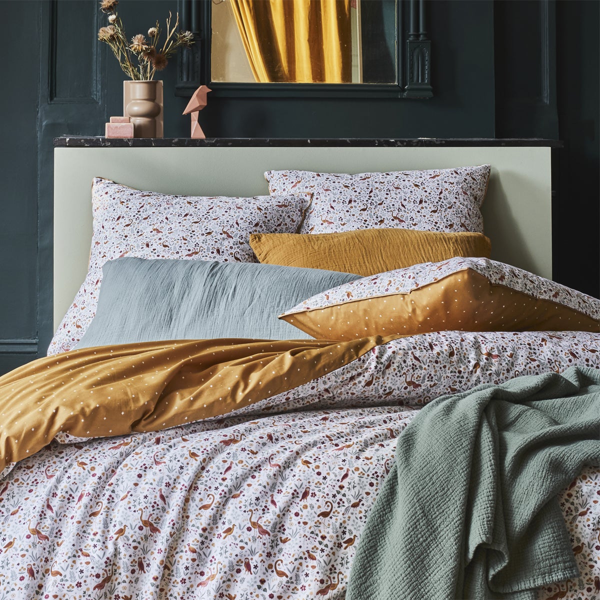 Housse de couette percale de coton 80 fils gris fonce blanc 220x240