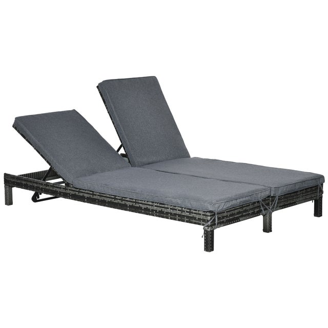 Chaise longue double polyrotin extérieur,dossier métallique 5 réglages,adaptée pour jardin et terrasse,dimensions compactes 196x120x28 cm.