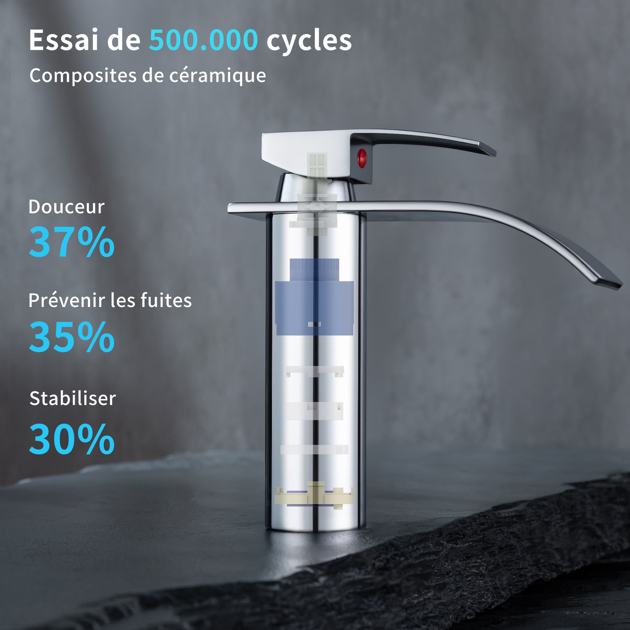 Robinet Salle de Bain Cascade Mitigeur de Lavabo Design Moderne pour Vasque Chromé en Inox - 3