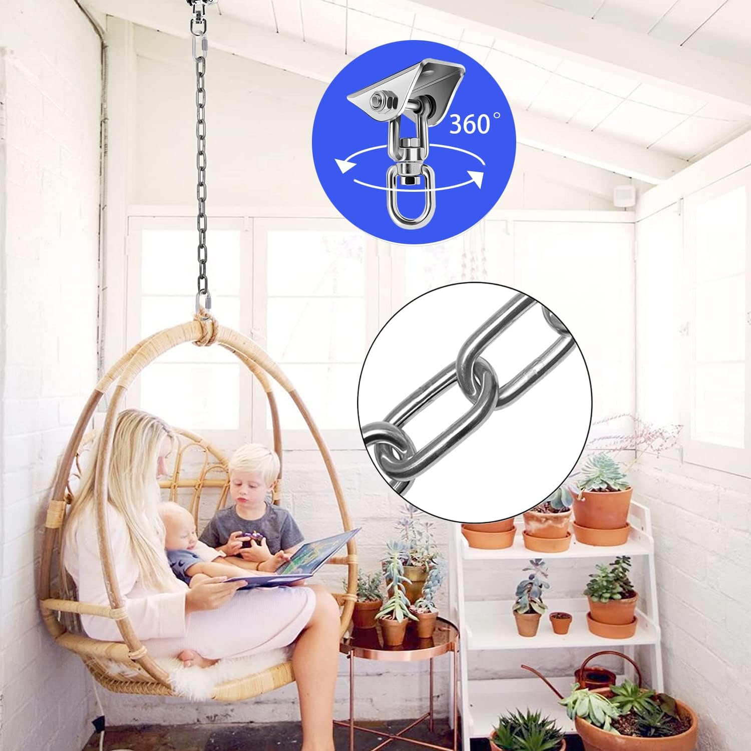 Crochet de Plafond pour Fauteuil Suspendu Rotatif à 360 ° - pour Fauteuil Suspendu jusqu'à 450 kg - Couverture en béton pour béton, Bois, véranda - 2