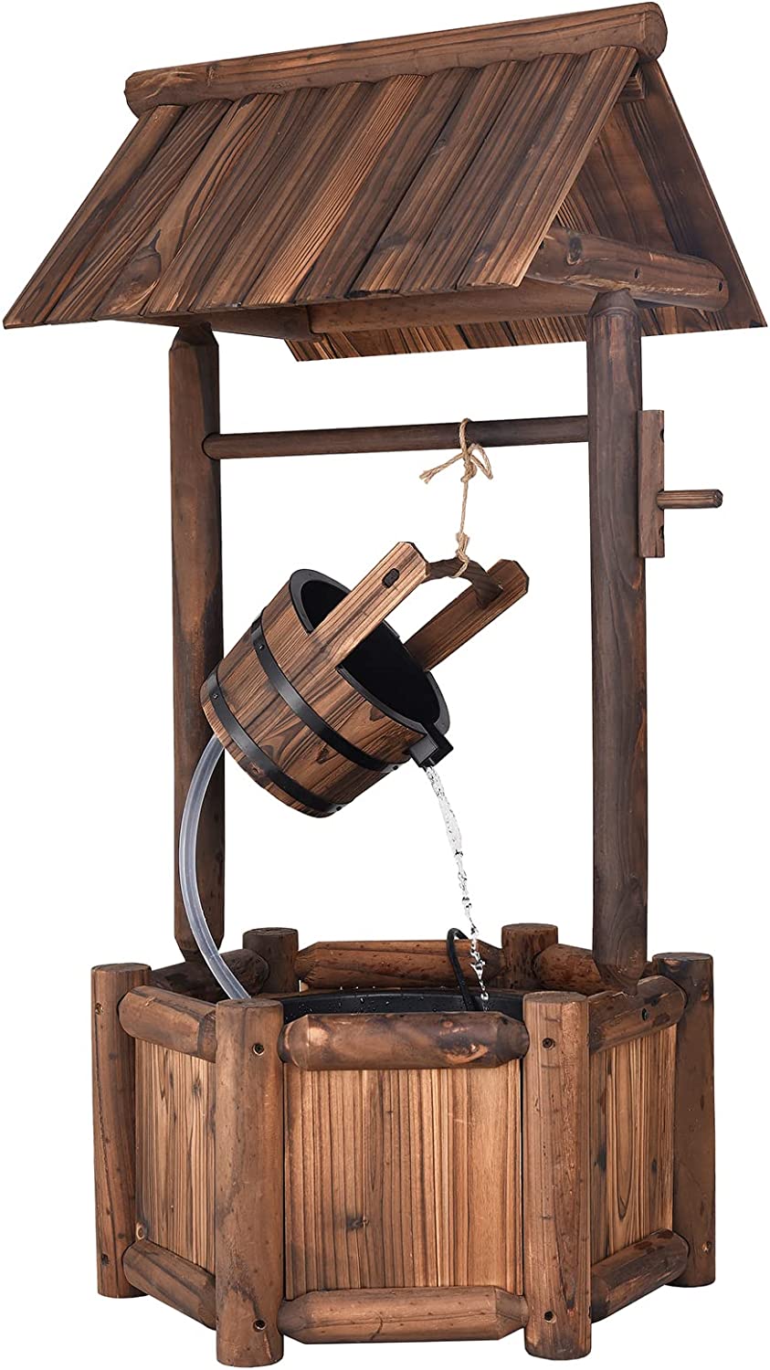 Fontanna ogrodowa z drewna jodłowego, fontanna wodna z elektryczną pompą, rustykalna fontanna na życzenia, dekoracyjna fontanna na taras, brązowa