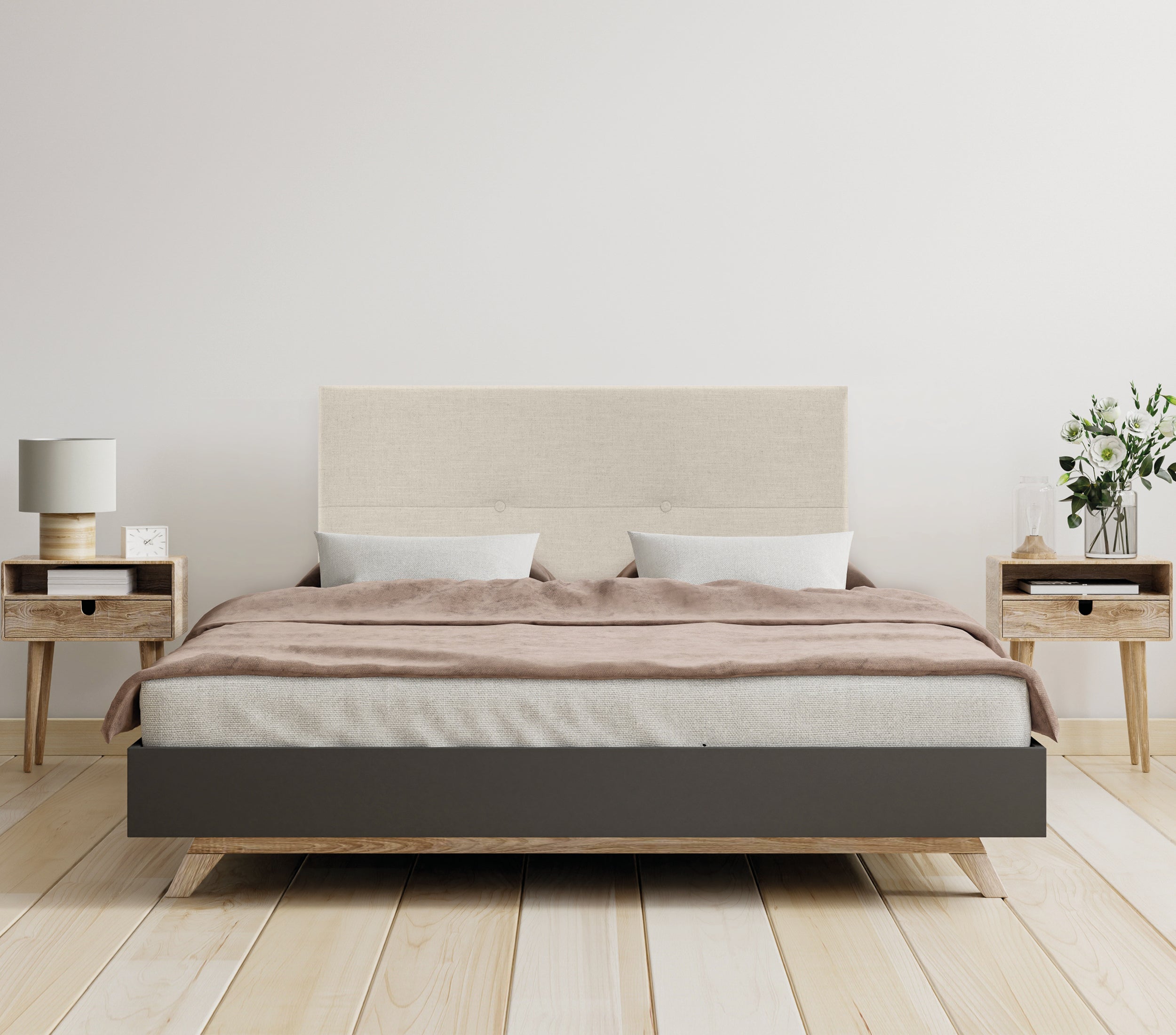 DHOME Cabecero de Lino Natural con Botones 90x50cm Camas 80/90 - Beige - 2