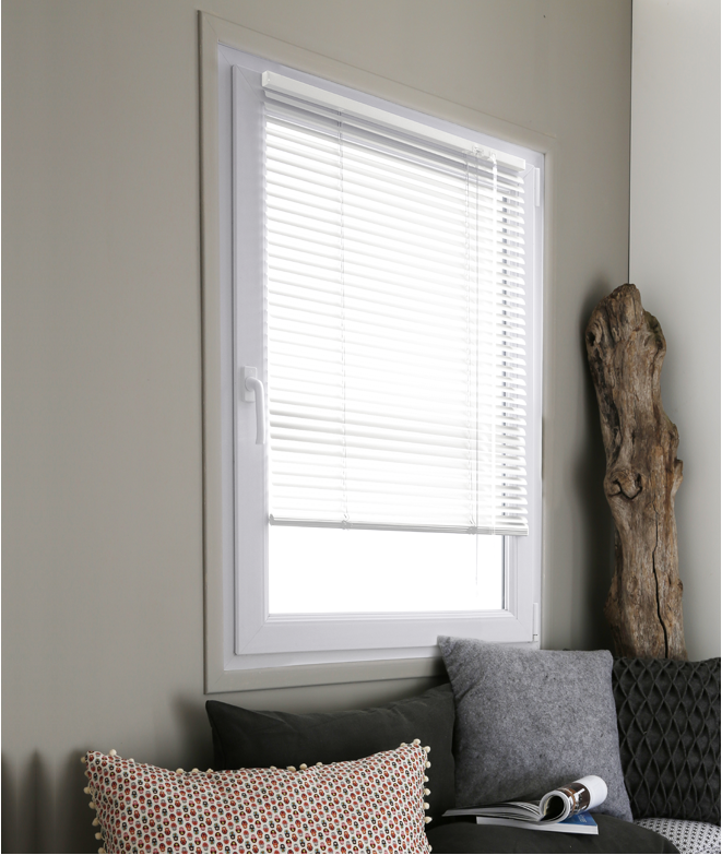 Store Vénitien PVC 25 Mm Blanc - Largeur 60 Cm × Hauteur 130 Cm - Pose Facile Mur/Plafond