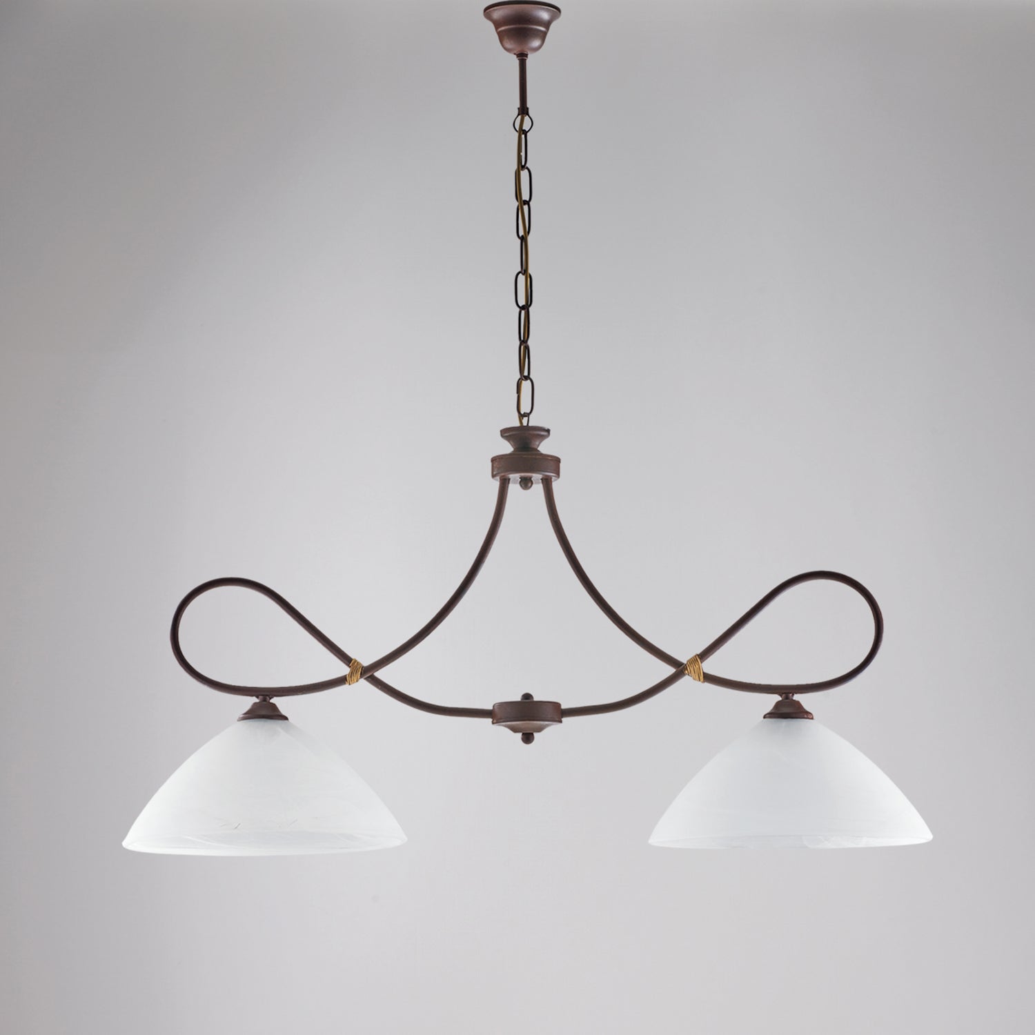 Lustre Dallas noir, effet rouille et or antique, verre albâtre d.13, 2 lumières parfait petits espaces - 2