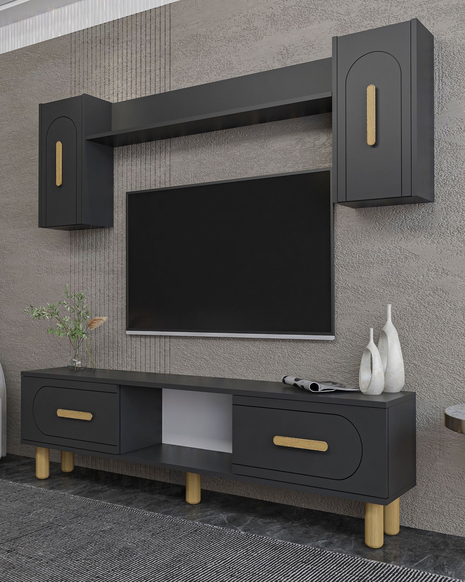 Hanah Home Elegante Nachtstand Met Wandmontageoptie, Wit Marmer En Goud 40 X 60 35 Cm 100 Melamine Gecoat 18 Mm Dik Meerdere Planken Stijlvolle Opbergoplossing 2928997739