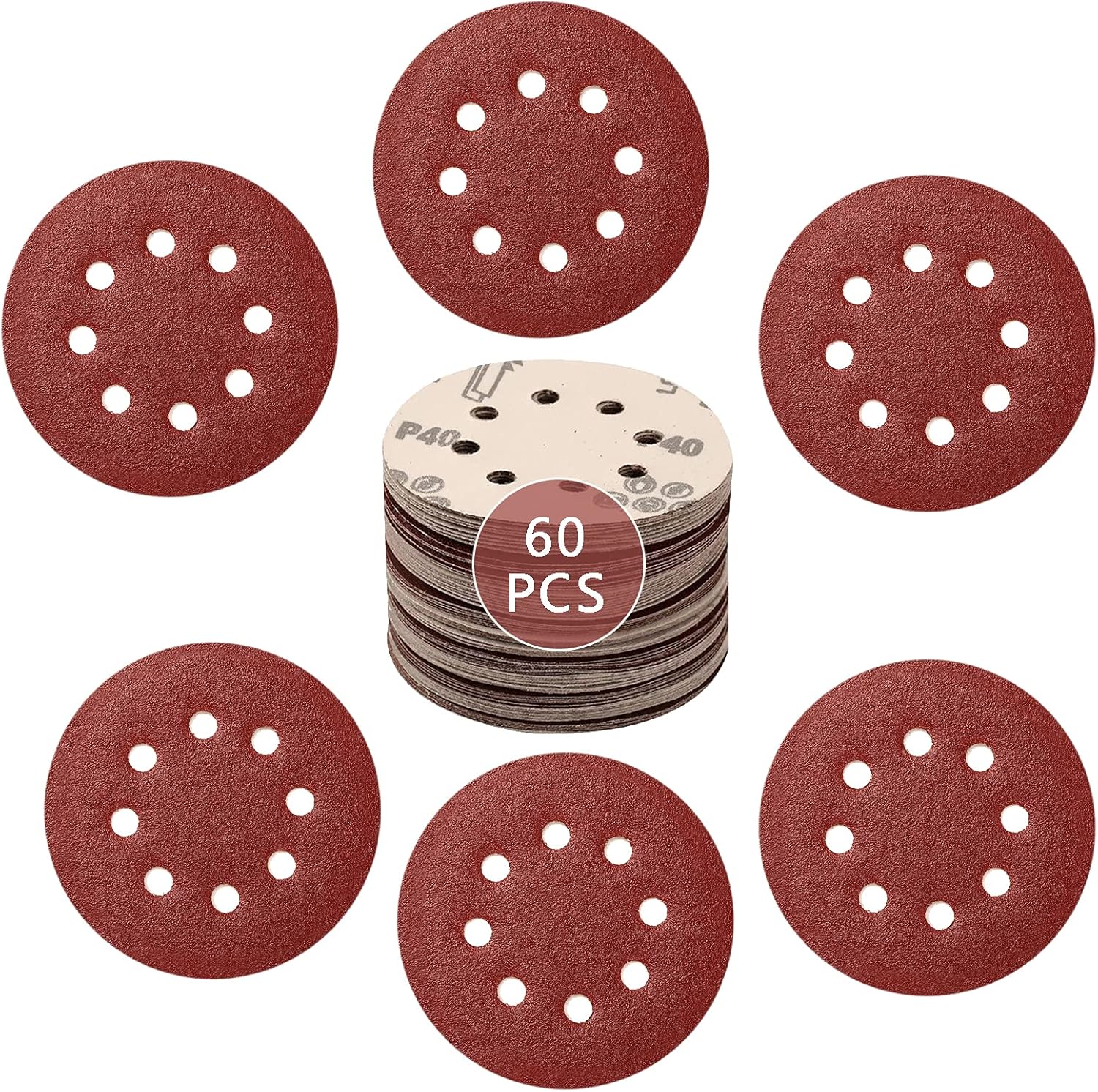 25 Disques Abrasifs MENZER Blue 125mm G40 - Corindon Zirconium, 8 Trous, Pour Ponceuse Excentrique - 10