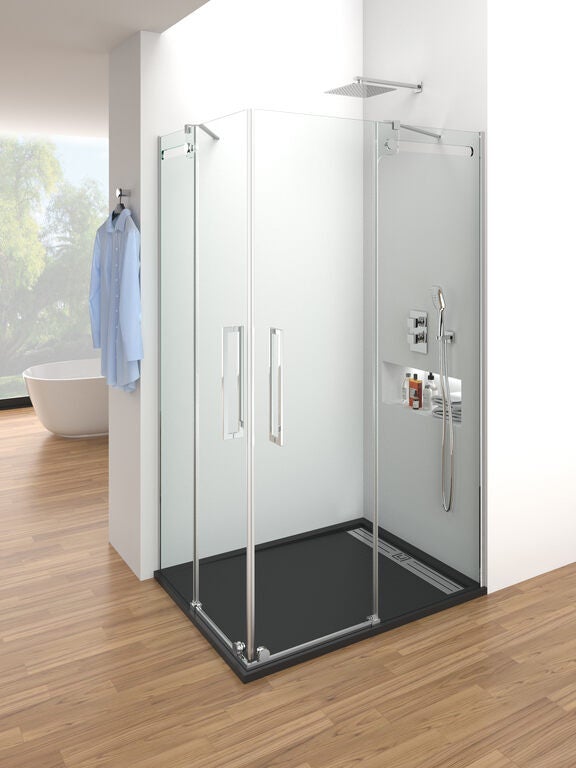 Paravan de colț VETRUM cu deschidere la colț 130x80 cm (128-133/75-80) inox lucios