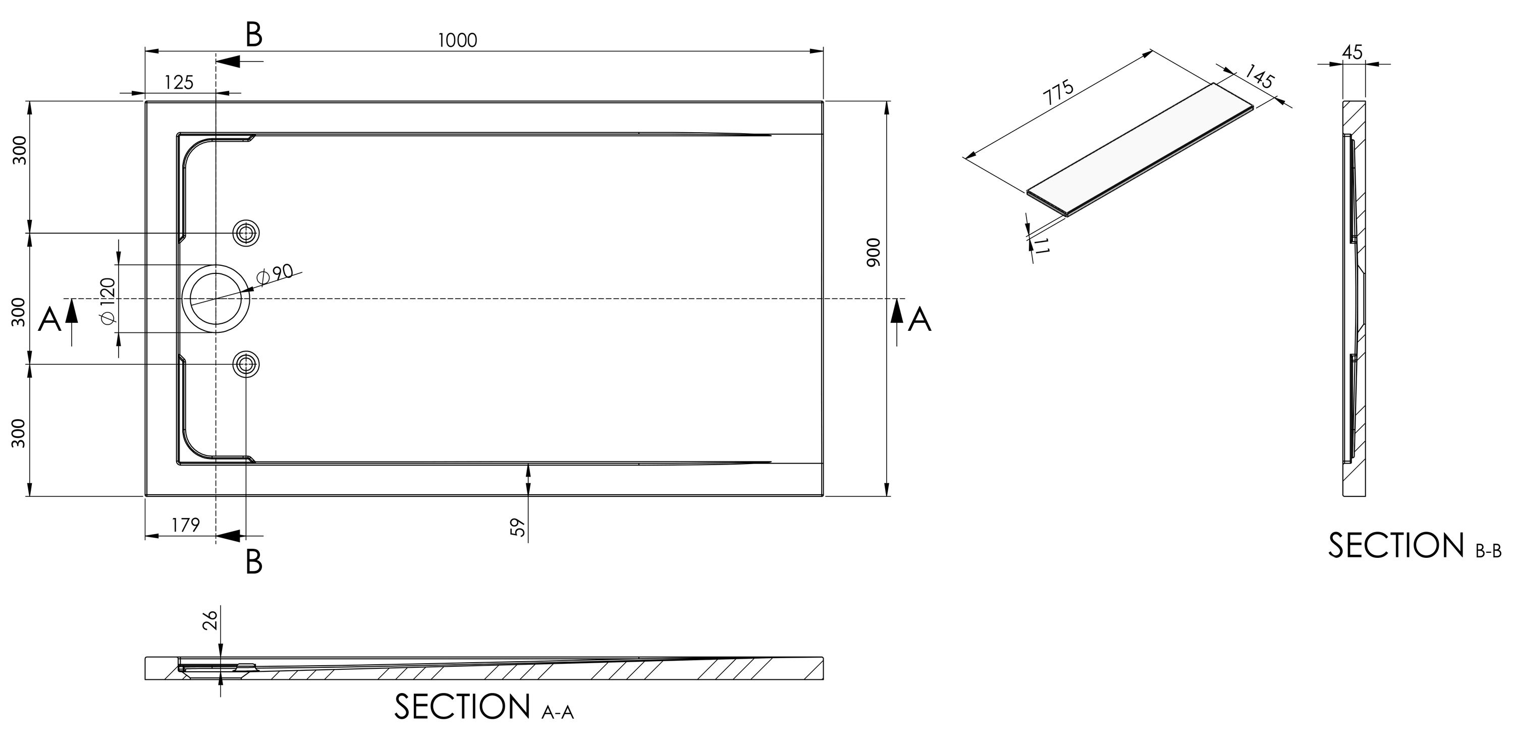 Bernstein Brodzik prysznicowy 100x90 kompozyt GFK antracyt mat - 6