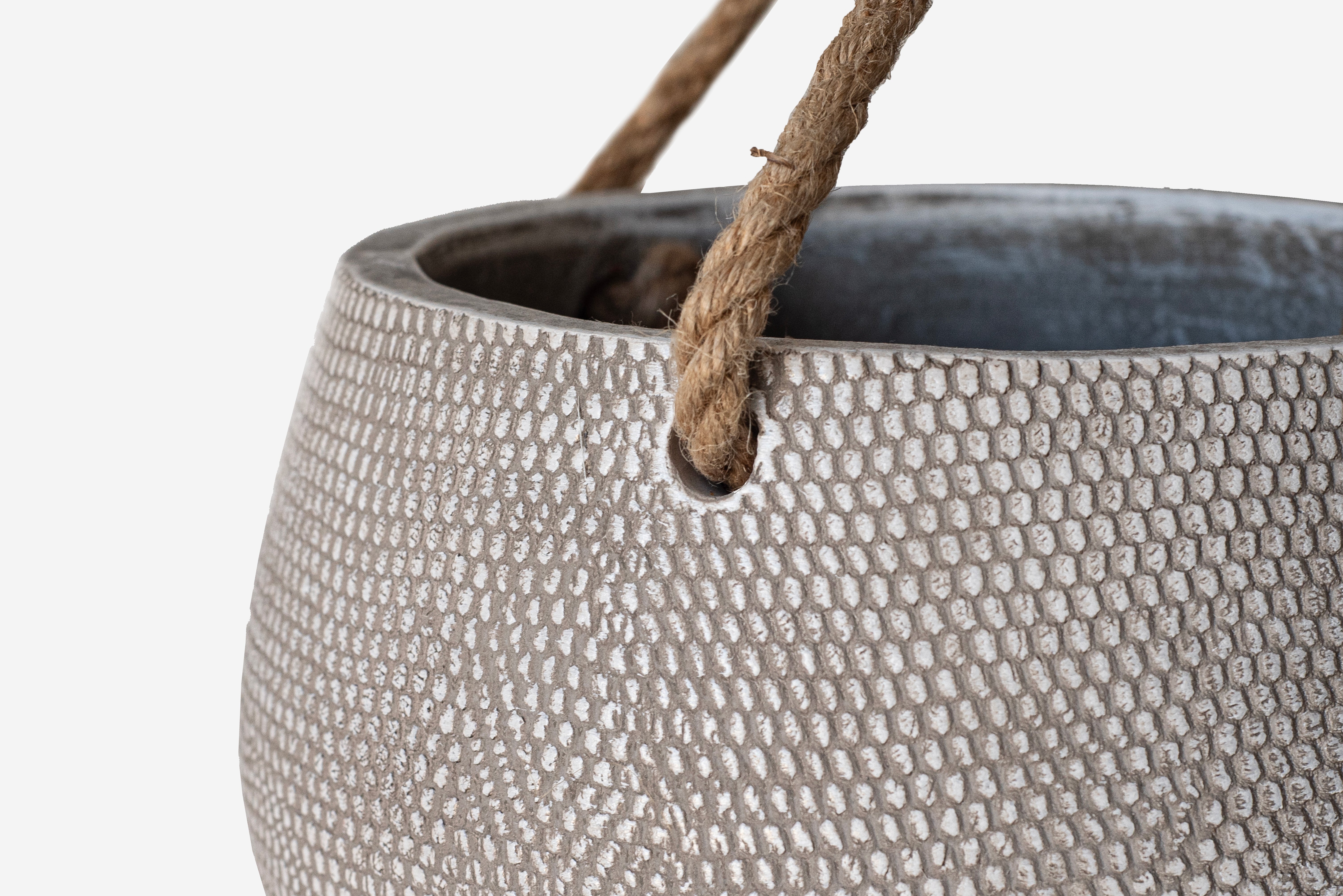 POT EN CÉRAMIQUE ROND BEIGE SUSPENDU AVEC CORDE Ø21x12 CM - 2