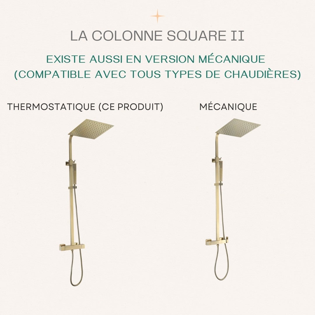 Square II colonne de douche carrée thermostatique or brossé - 8