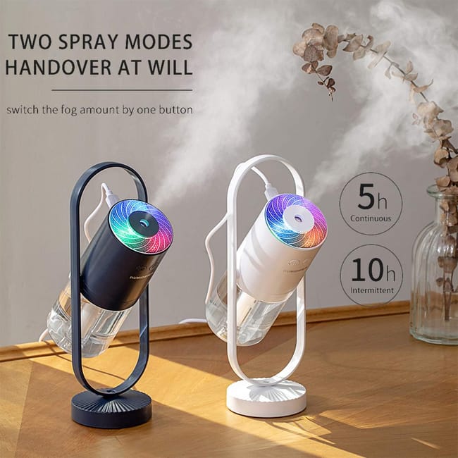 Humidificador de vapor frío blanco - Mini humidificador portátil con luces LED, humidificador de aire portátil USB ultrasilencioso - 4