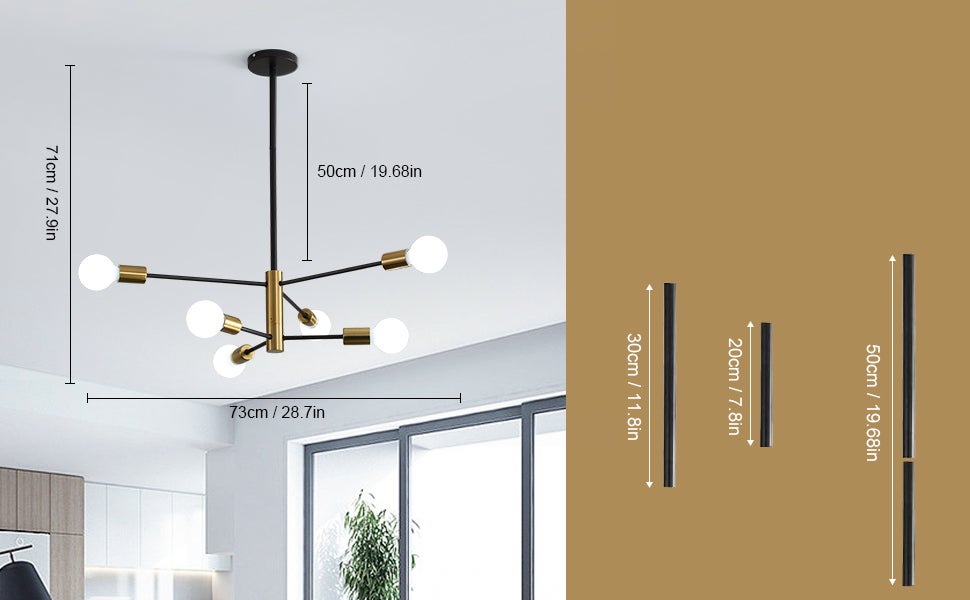 Lámpara de techo moderna,ángulo ajustable de 180°,6 luces,E27,lámpara de techo industrial vintage de metal negro,lámpara colgante retro para sala - 6