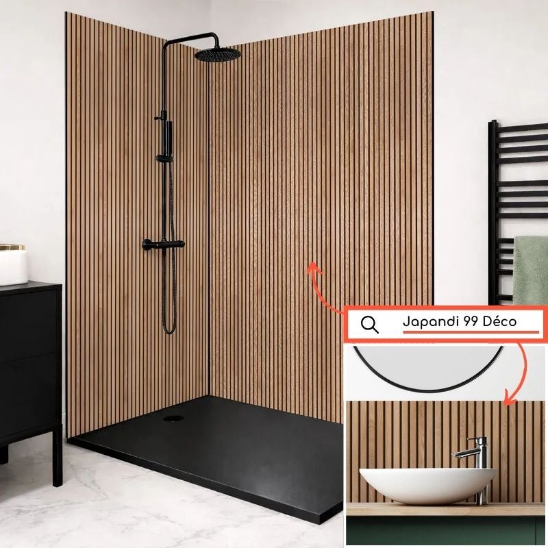 Crédence de salle de bain en PVC motif bois Beige 140x30 cm (en 2 bandeaux) - Japandi Noir - 5