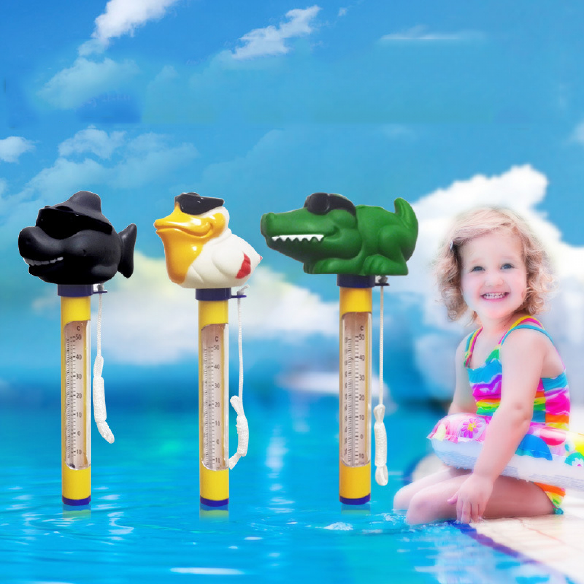 Thermomètre à eau flottant de dessin animé pour piscine, thermomètre flottant (crocodile) - 7