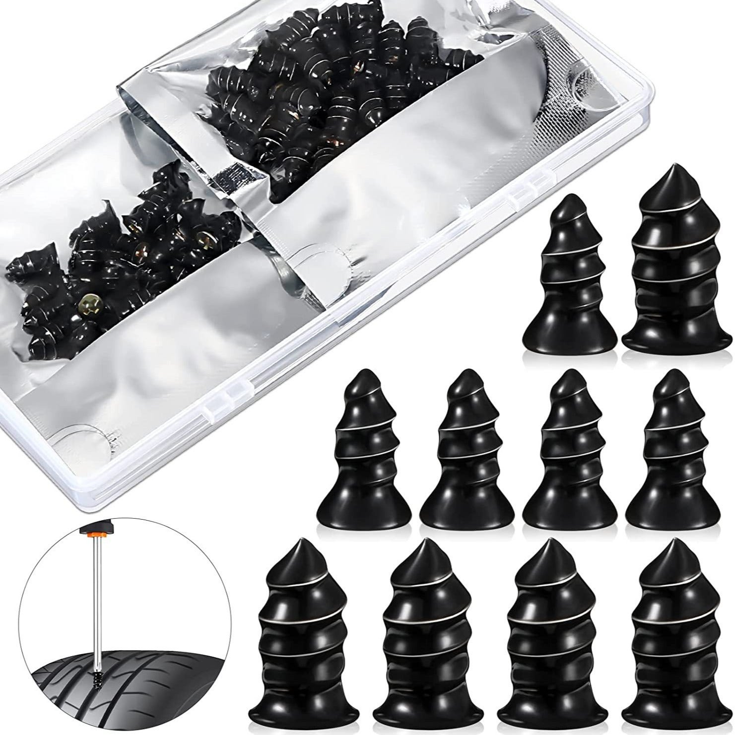 Lot De 60 Clous De Réparation De Pneu – Caoutchouc Avec Noyau Acier, Tournevis Inclus, Pour Voiture, Moto, Vélo