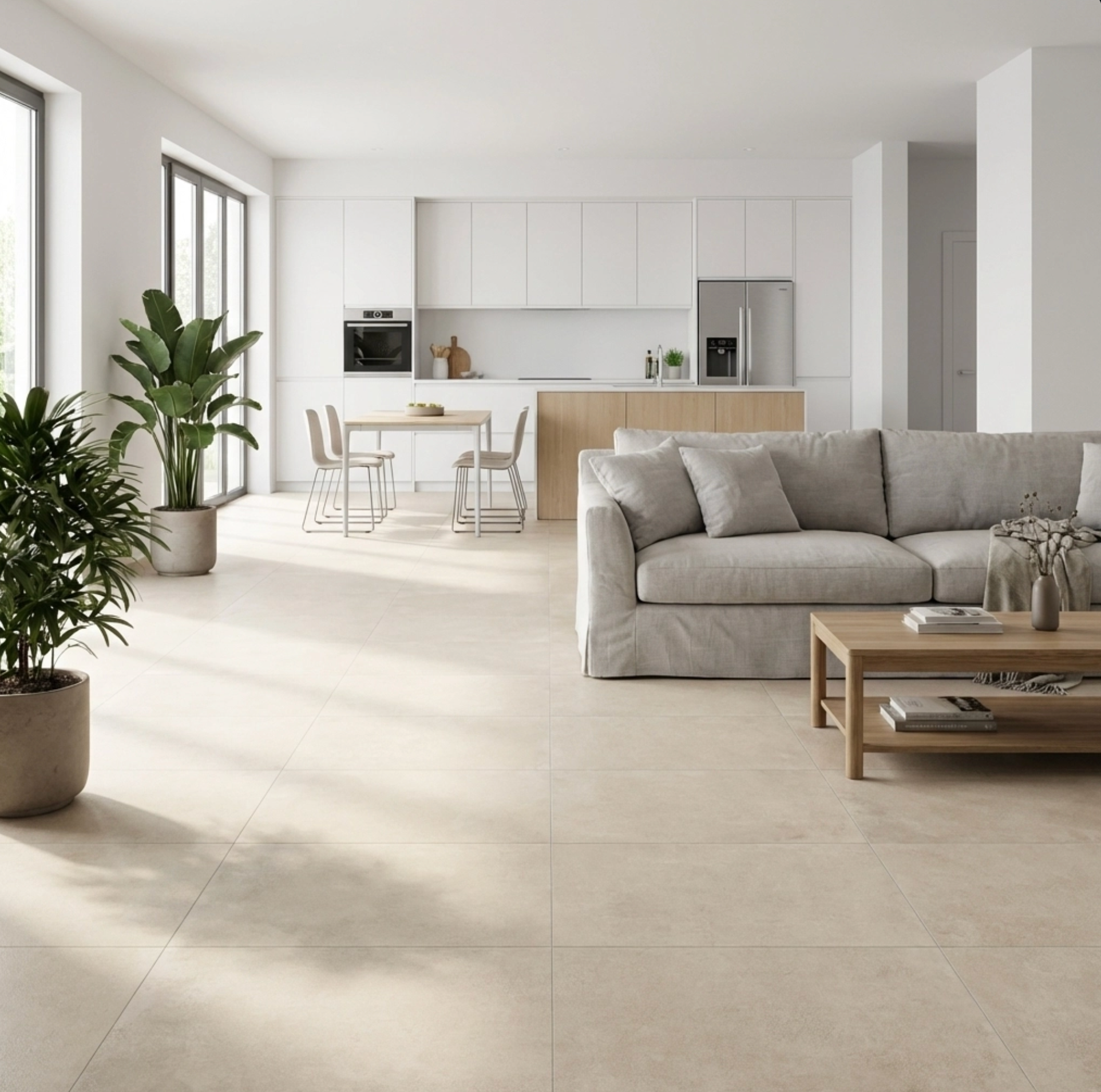 Carrelage sol effet béton Boston crema 100x100 cm intérieur/extérieur - Réflex Boutique - 2