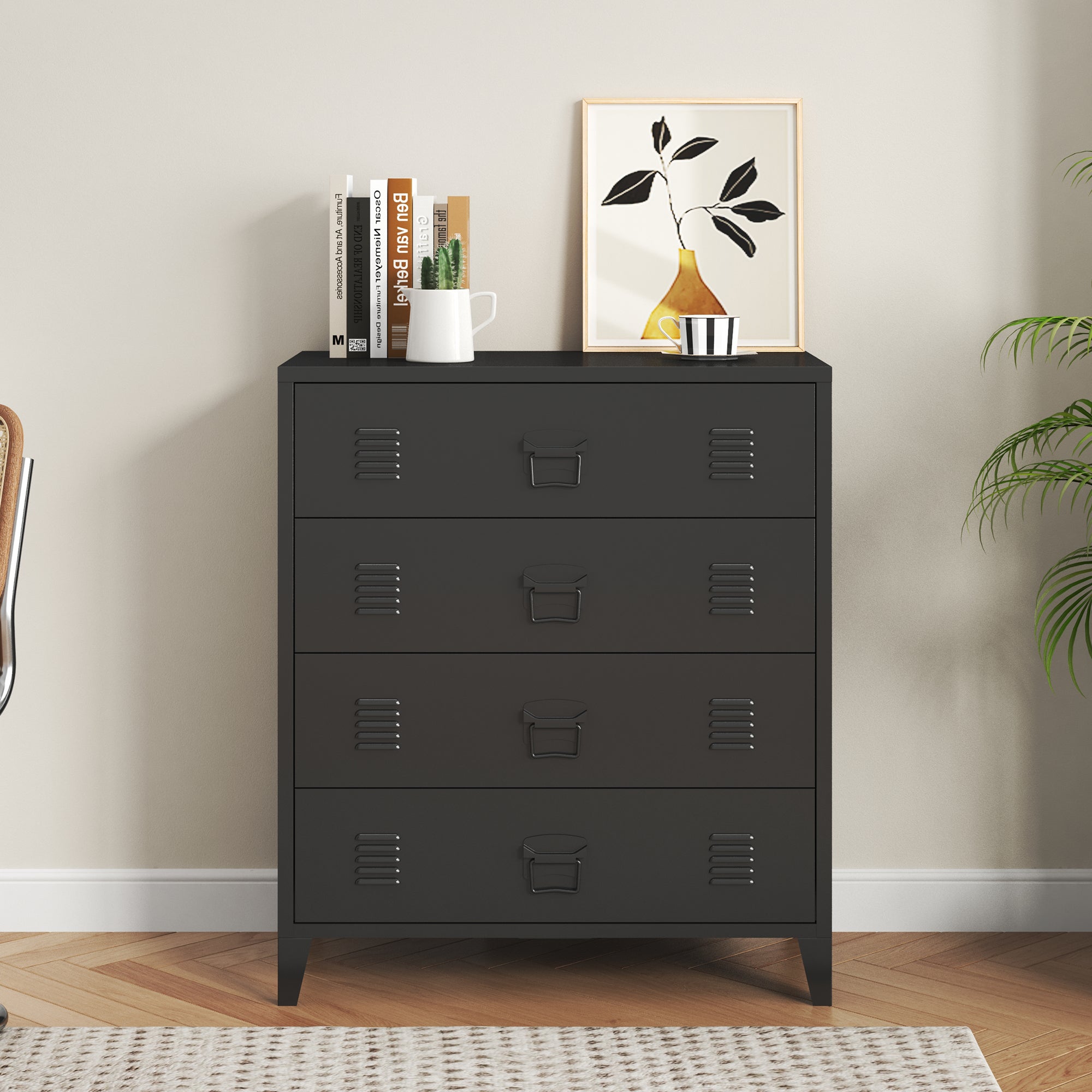 Commode métallique Hämeenlinna avec 4 tiroirs acier 92 x 80 x 40 cm noir [en.casa] - 4