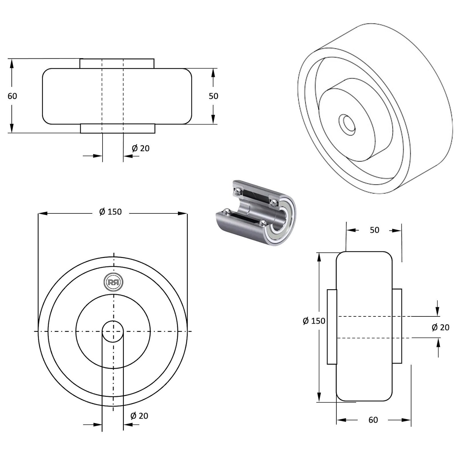 Roue Industrielle Fonte Polyuréthane Charge 1000 Kg Diamètre 200 Mm
