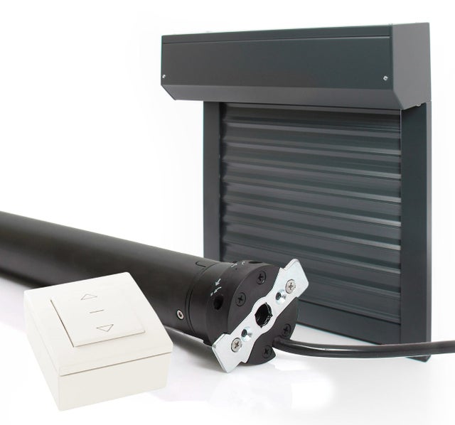 Volet roulant électrique alu. isolé motorisé filaire - Recoupable - H.220 x l.150 cm - Gris RAL 7016