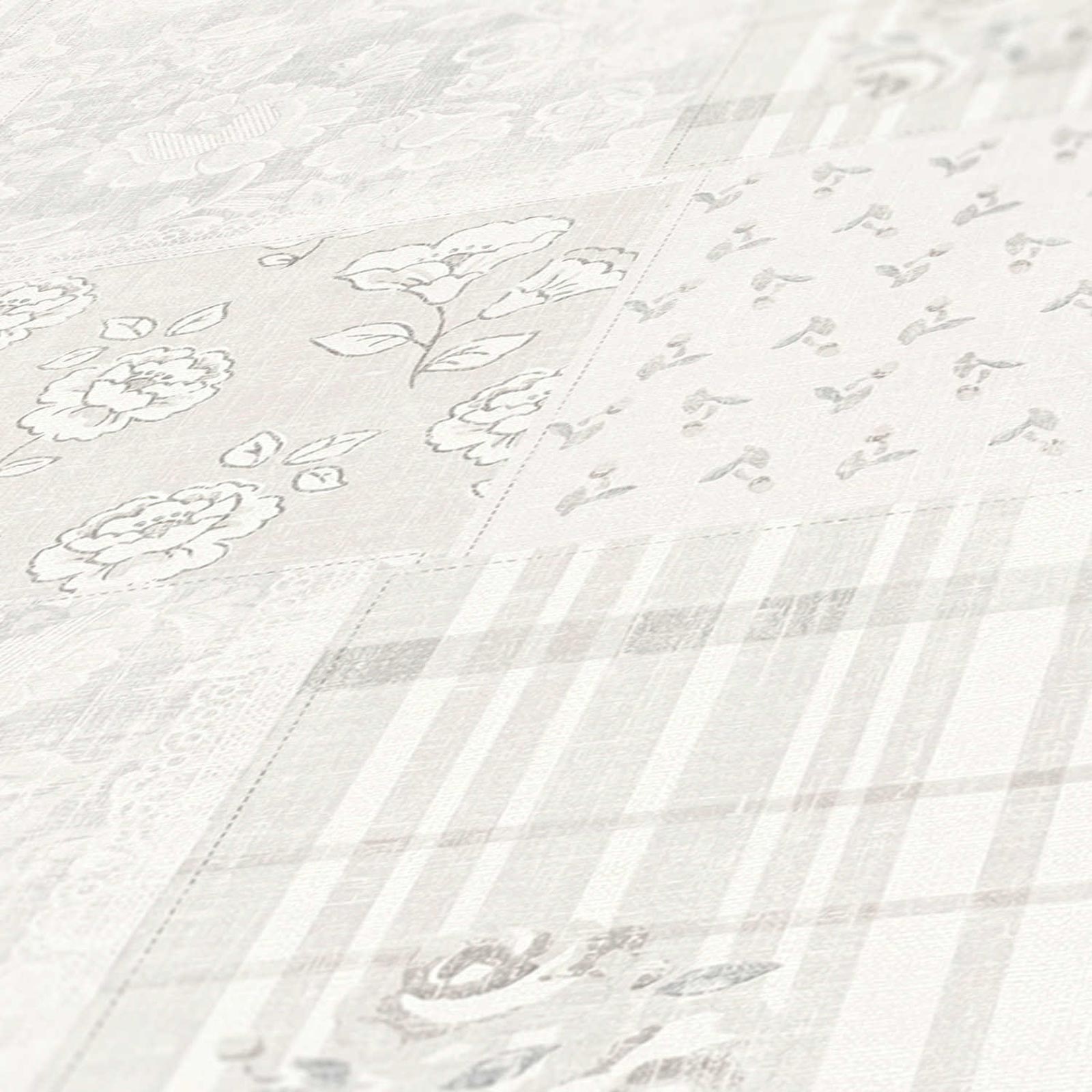 Tapeta kwiatowy wzór szarymIbiałym - 53 cm x 10.05 m - LIVINGWALLS