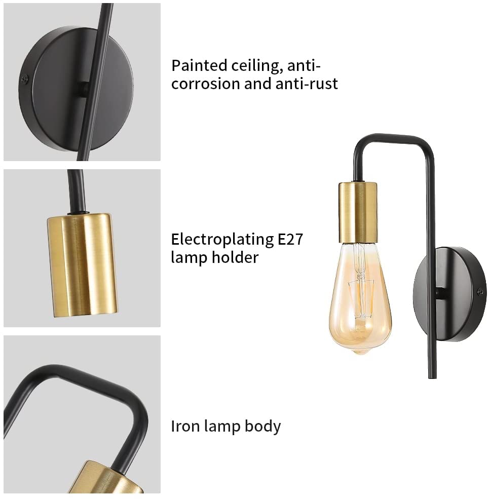 GOECO Pack de 2 Apliques de pared vintage, lámpara de pared industrial para interiores, foco de pared de hierro retro para barra de pasillo dormitorio - 4