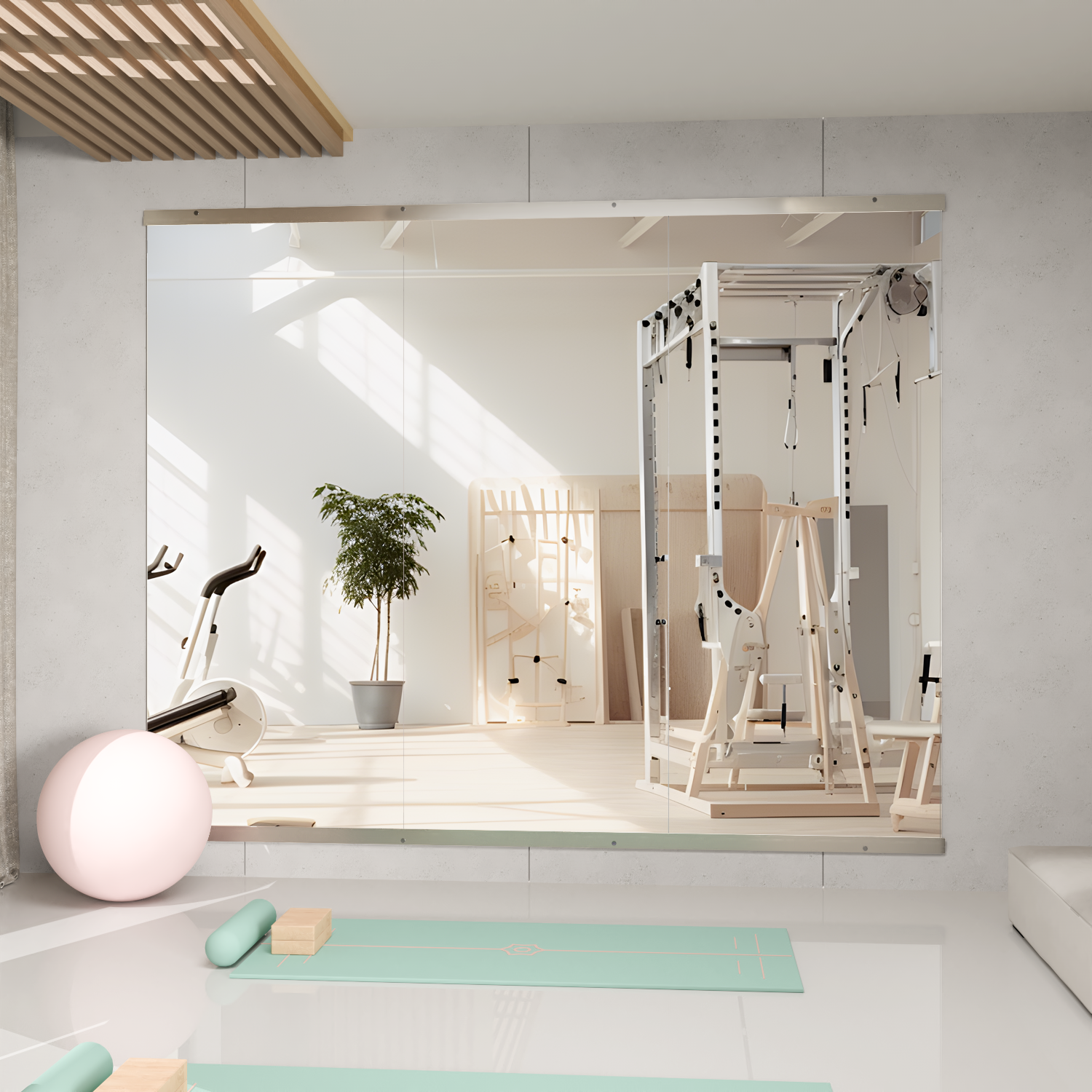 Elemango Accueil Miroir de gymnase, 143.5 x 60cm (3pièces) , verre trempé sans cadre, Grand miroir de yoga, Danse montée au mur - 2