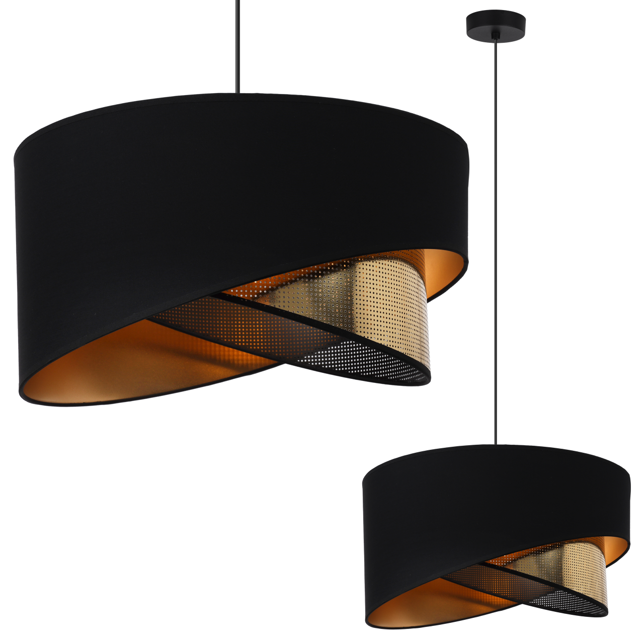 Lampa sufitowa wisząca Asti skos czarna glamour 1xE27 abażur okrągły skośny 45cm czarny/złoty Light Home LH