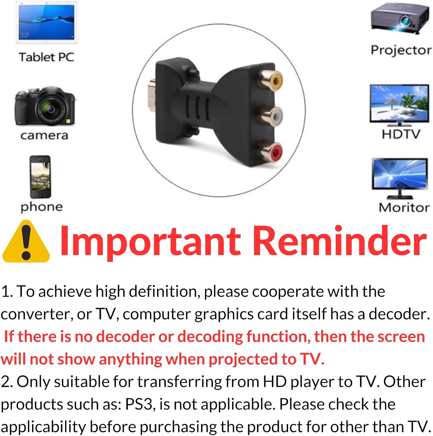 Adaptateur RCA vers HDMI 1080P – Convertisseur Audio Vidéo HDMI vers AV/RVB, Synchronisation Facile et Haute Définition - 2