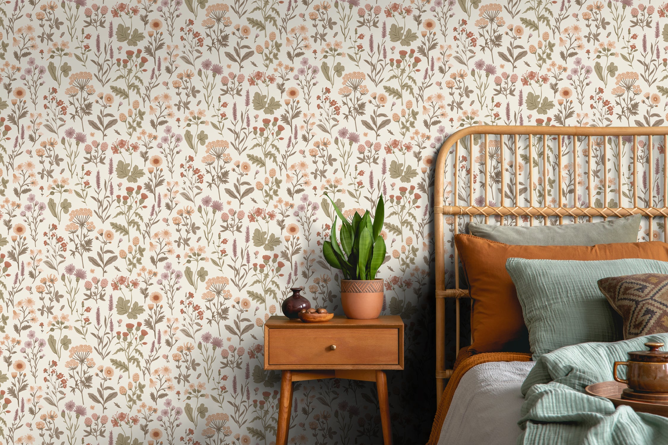 Papier peint fleurs des champs vert grisé - 50 x 900 cm - Sanders & Sanders - 5