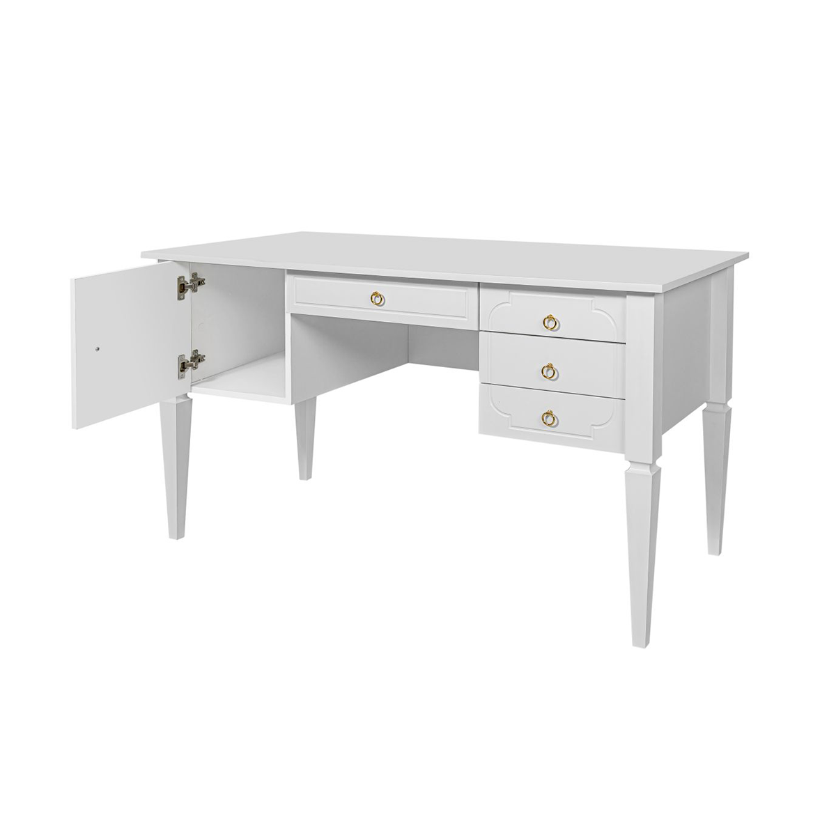 Bureau 4 tiroirs 1 porte Royal - Blanc - 3