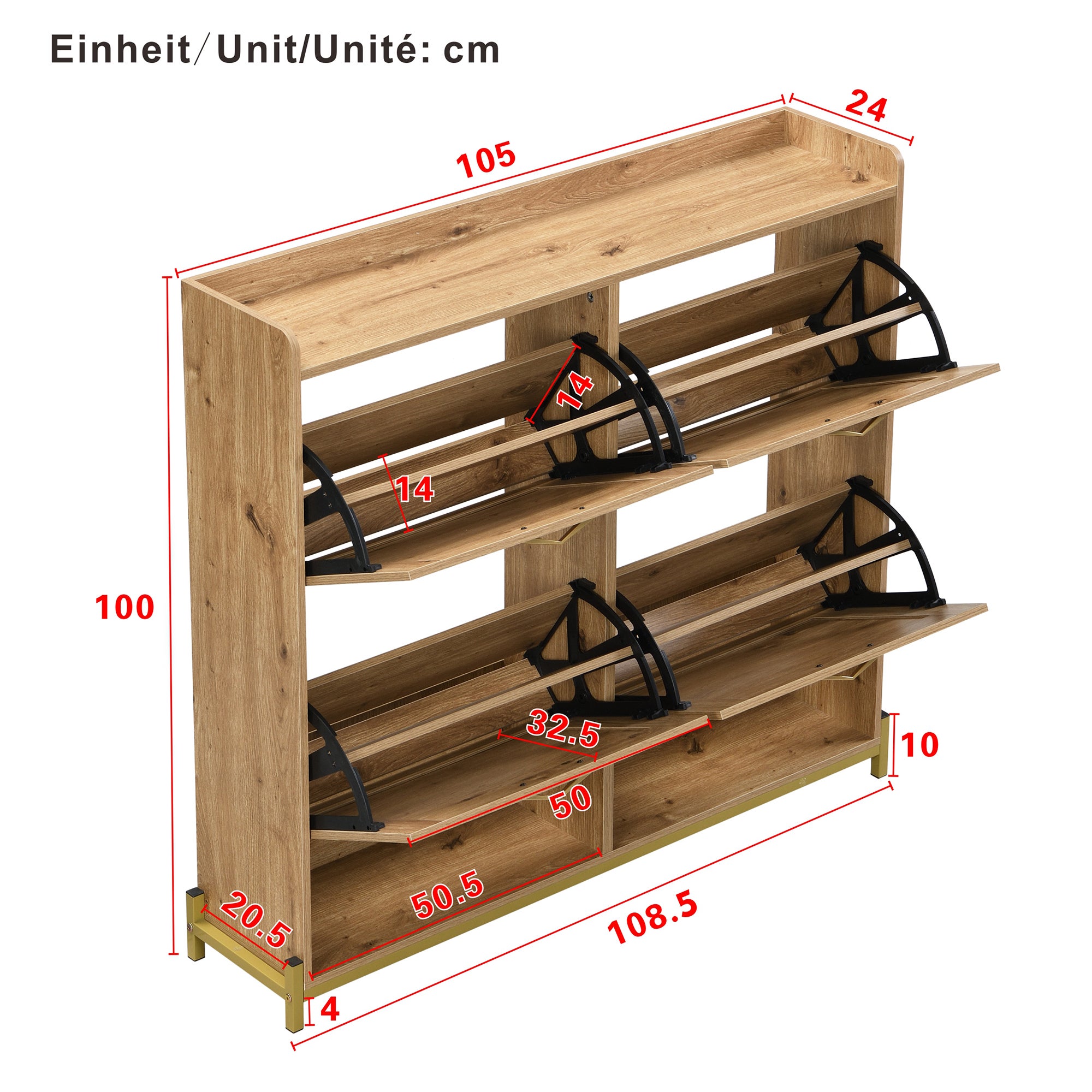 Meuble à chaussures moderne - avec portes en rotin - 4 portes - structure en métal - naturel - 6