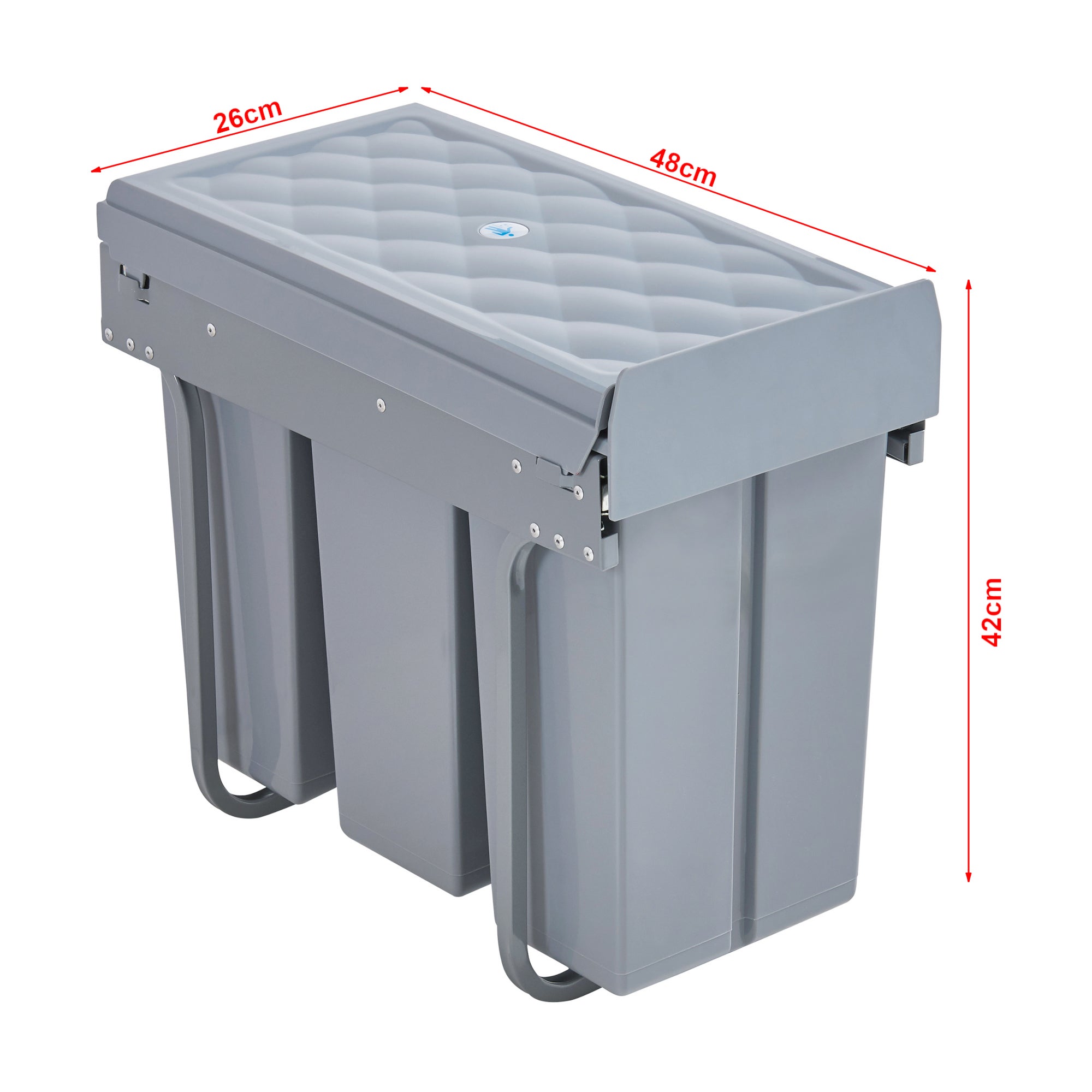 Pattumiera Estraibile con 3 Secchi Raccolta Differenziata Sistema di Estrazione Scorrevole Bidoni Sotto Lavello 3 x 10 L - 48 x 26 x 42 cm Grigio - 5