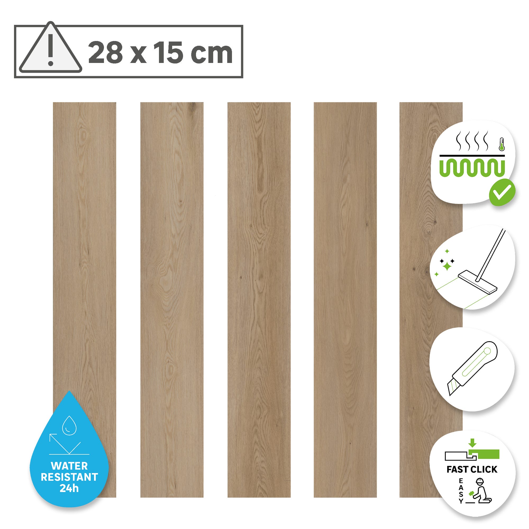 ARTENS - Échantillon de lame PVC - 28 x 15 cm - Sol PVC à clipser RAILTON - FORTE - Effet bois - Beige clair - Epaisseur 4 mm - Classe 32 - 2