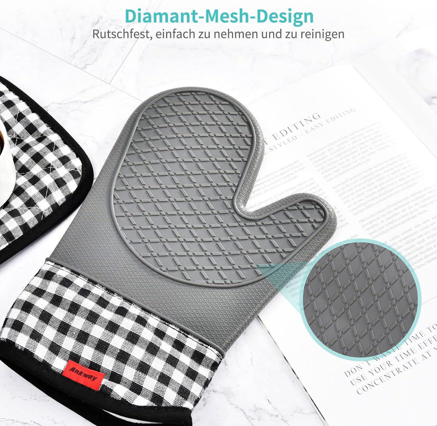 Gants de Four, Gants de Four antidérapants résistants à la Chaleur en Silicone, Maniques pour Griller et Cuisiner (Gris) - 3