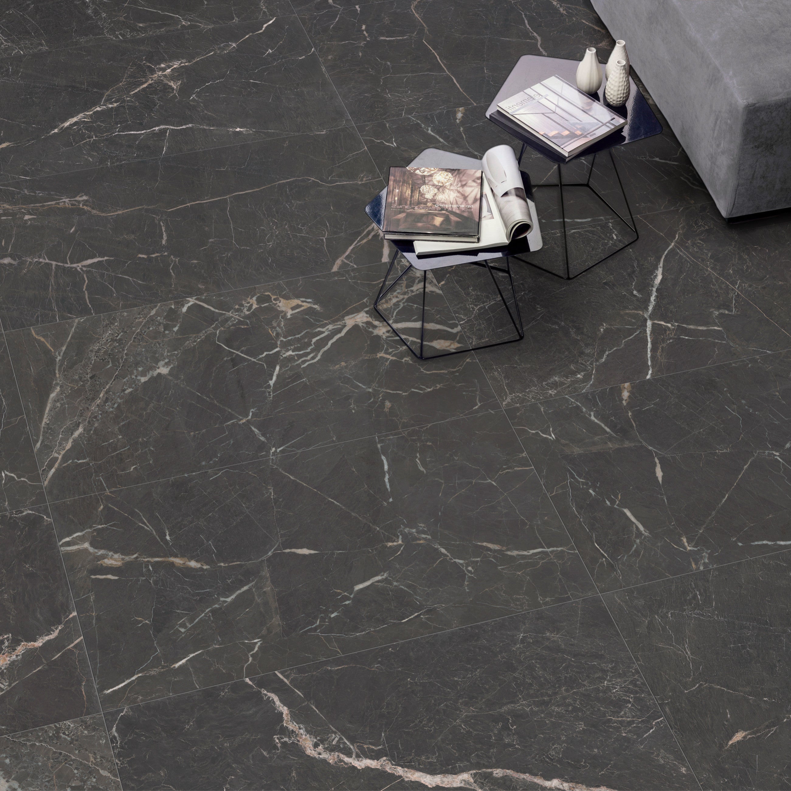 Carrelage Sol Mur Effet Marbre Noir 60x60 Cm Mate MYK ST LAURENT 