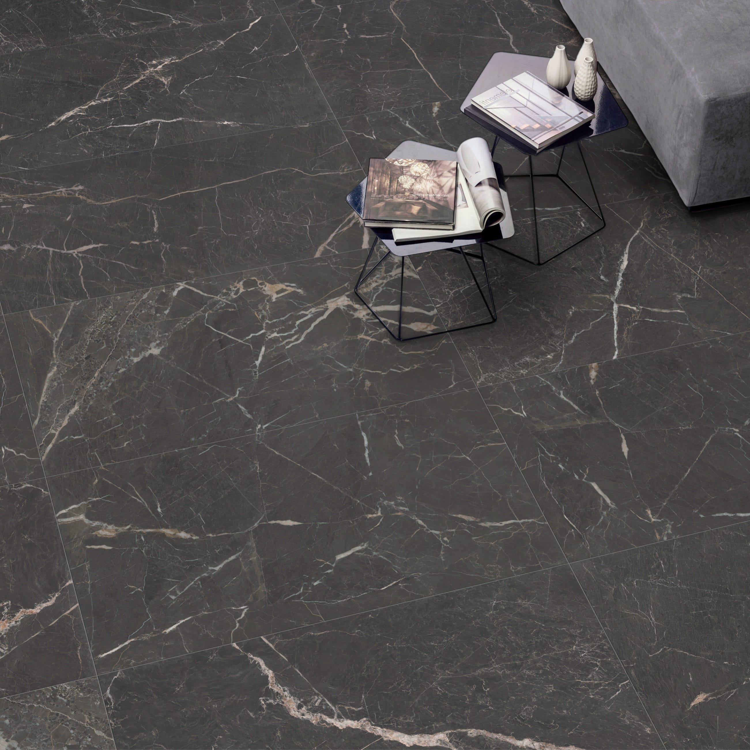 Carrelage Sol Mur Effet Marbre Noir 60x60 Cm Mate MYK ST LAURENT Carrelage Sol Mur Effet Marbre Noir 60x60 Cm Mate MYK ST LAURENT
