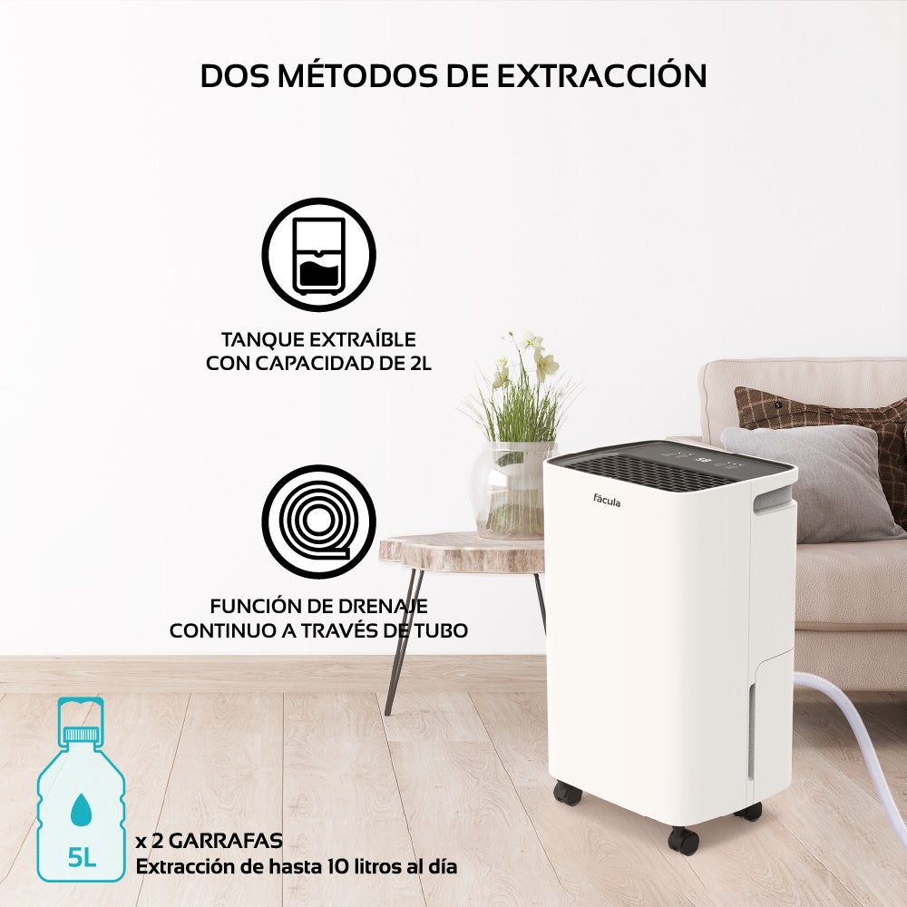 Fácula - Deshumidificador Gobi 10 l/día | Control Inteligente | Silencioso | 40-60m2 | Modo Auto | Temp 1-24h - 8