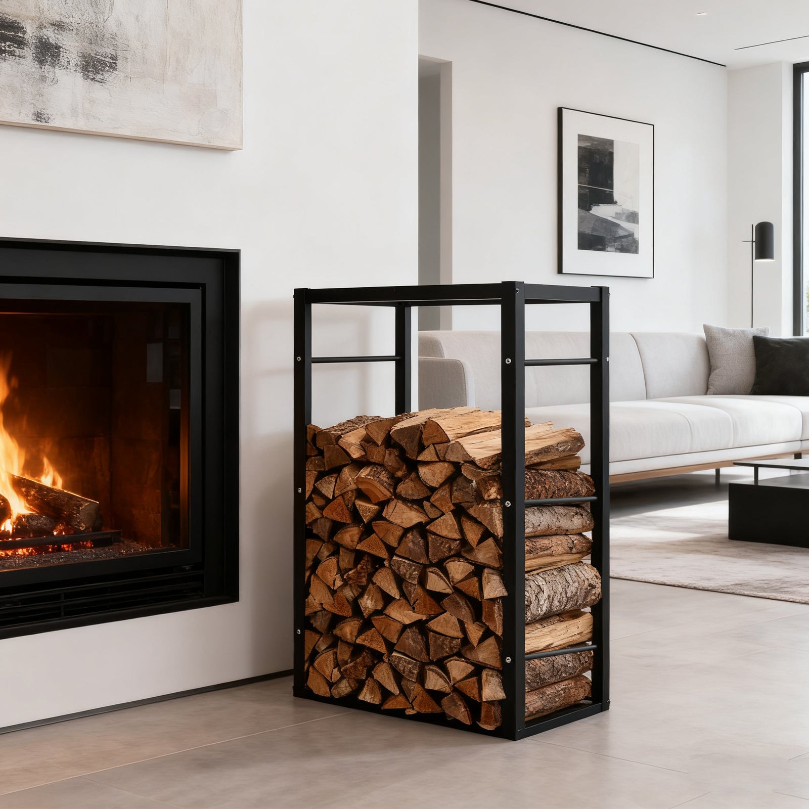 Support à bois robuste pour cheminée, structure métallique stable — free download
