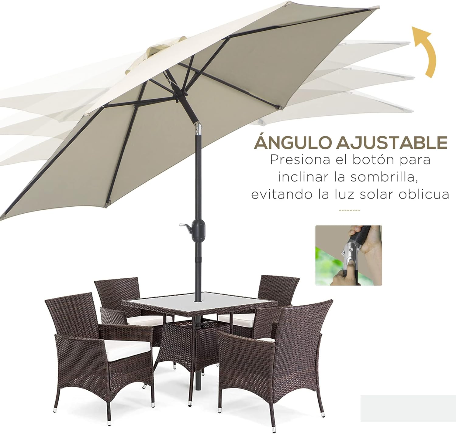 Guarda-sol reclinável para jardim, pátio, praia, piscina, com manivela alumínio, protetor UV, 2,7x2,35m White - 3